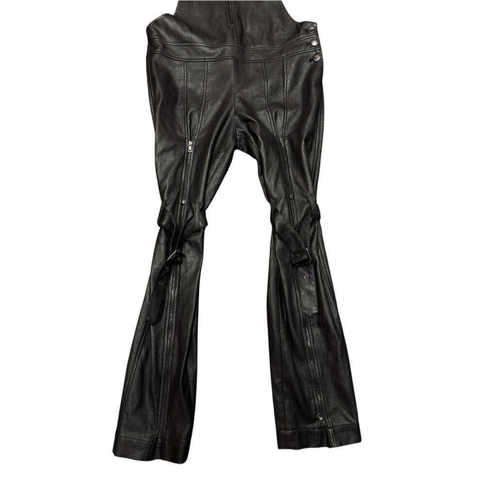 BCBGMAXAZRIA Runway Faux Leather Jumpsuit Black Moto Flare Medium - Picture 7 of 10